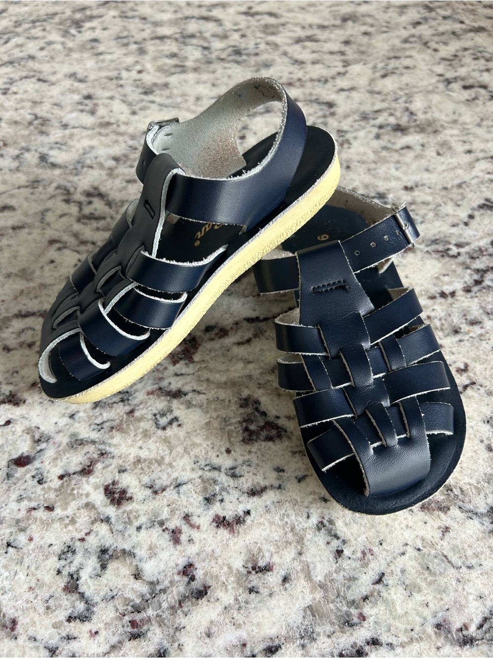 Salt Water Sandals by Hoy Navy Leather Fisherman Sandals with Cream Sole
